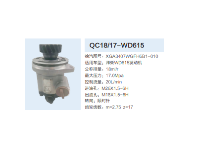 QC18/17-WD615,動力轉(zhuǎn)向齒輪泵,濟南泉達汽配有限公司