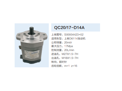 QC20/17-D14A,齒輪泵,濟南泉達汽配有限公司