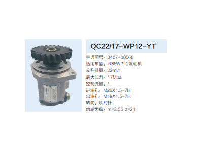 QC22/17-WP12-YT,轉(zhuǎn)向助力泵,濟(jì)南泉達(dá)汽配有限公司